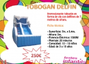 L'inflable tobogán dofí, es el tobogan mes gran que tenim, es una altre forma de divertir-se, els nens i nenes els hi encanta tirar-se des de ven a dalt, amb la total seguretat d'un tobogan inflable, tou i amb monitor especialitzat.
