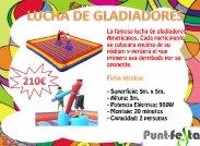 La divertida i emocionant lluita americana de gladiadors, cada participant es col•loca a sobre del seu pòdium i es tracta de tombar al altre contrincant.